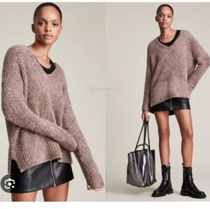 All Saints Sparkle V-neck stretch sweater.  Mulitcolored metallic threading.  S